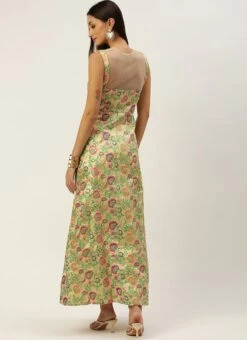 Beige Art Silk Jacquard Dress Festive Wear -ZariGrace Shop Beige Art Silk Jacquard Dress DRBS02212490 b