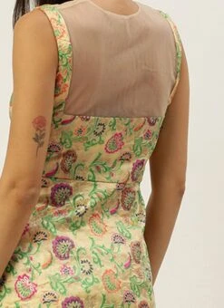 Beige Art Silk Jacquard Dress Festive Wear -ZariGrace Shop Beige Art Silk Jacquard Dress DRBS02212490 rrc2