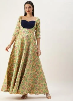 Beige Art Silk Jacquard Pleated Yoke Gown Wedding Wear 12 Beige Art Silk Jacquard Pleated Yoke Gown Wedding Wear -ZariGrace Shop Beige Art Silk Jacquard Pleated Yoke Gown IWBS02212539 u