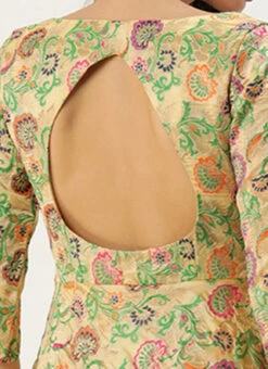 Beige Art Silk Jacquard Pleated Yoke Gown Wedding Wear 15 Beige Art Silk Jacquard Pleated Yoke Gown Wedding Wear -ZariGrace Shop Beige Art Silk Jacquard Pleated Yoke Gown IWBS02212539 rrc2