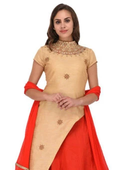 Beige Bhagalpuri Art Silk Umbrella Lehenga Party Wear -ZariGrace Shop Beige Bhagalpuri Art Silk Umbrella Lehenga GHDRRWRS392 b