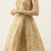 Beige Brocade Boat Neck Flared Dress Festive Wear