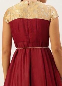 Beige Brocade N Maroon Satin Layered Gown Festive Wear 16 Beige Brocade N Maroon Satin Layered Gown Festive Wear -ZariGrace Shop Beige Brocade N Maroon Satin Layered Gown IWBS02105367 rrc3