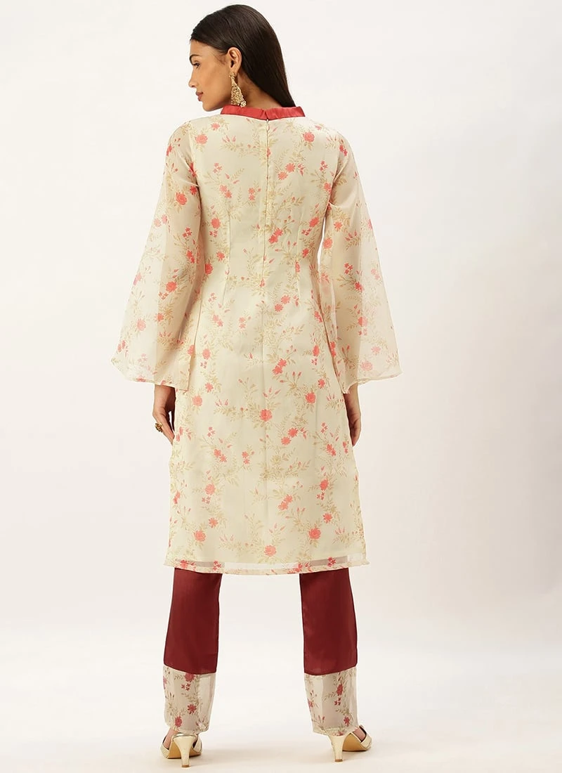 Beige Digital Printed Organza Kurta Set After Six Wear 6 Beige Digital Printed Organza Kurta Set After Six Wear - Image 4