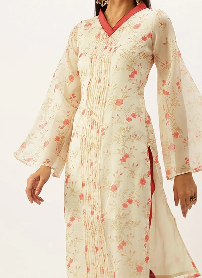 Beige Digital Printed Organza Kurta Set After Six Wear 3 Beige Digital Printed Organza Kurta Set After Six Wear