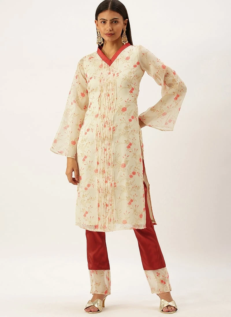 Beige Digital Printed Organza Kurta Set After Six Wear 5 Beige Digital Printed Organza Kurta Set After Six Wear - Image 3