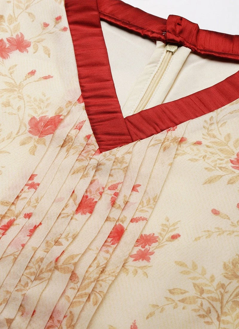 Beige Digital Printed Organza Kurta Set After Six Wear 7 Beige Digital Printed Organza Kurta Set After Six Wear - Image 5