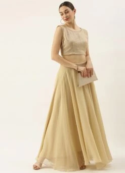 Beige Georgette High N Low Full Circular Skirt Festive Wear -ZariGrace Shop Beige Georgette High N Low Full Circular Skirt WBBS02012676 u