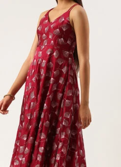 Beige N Maroon Foil Printed Anarkali Set Festive Wear