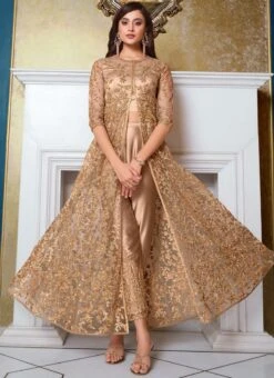 Beige Net Anarkali Suit Party Wear Party Wear -ZariGrace Shop Beige Net Anarkali Suit Party Wear SLSAJ25744626 u