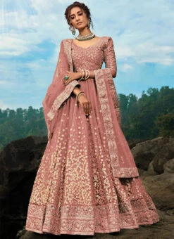 Beige Net Embroidered A Line Lehenga Wedding Wear -ZariGrace Shop Beige Net Embroidered A Line Lehenga GHMKNSBM3605 u