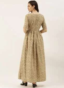 Beige Printed Rayon Boat Neck Maxi Dress After Six Wear -ZariGrace Shop Beige Printed Rayon Boat Neck Maxi Dress DRBS02101821 b