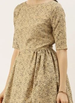 Beige Printed Rayon Boat Neck Maxi Dress After Six Wear