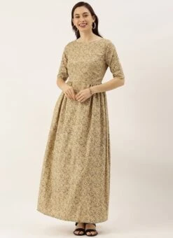 Beige Printed Rayon Boat Neck Maxi Dress After Six Wear -ZariGrace Shop Beige Printed Rayon Boat Neck Maxi Dress DRBS02101821 u