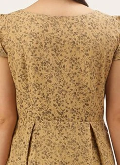 Beige Printed Rayon Calf Length Dress Work Wear -ZariGrace Shop Beige Printed Rayon Calf Length Dress DRBS02106444 rrc2