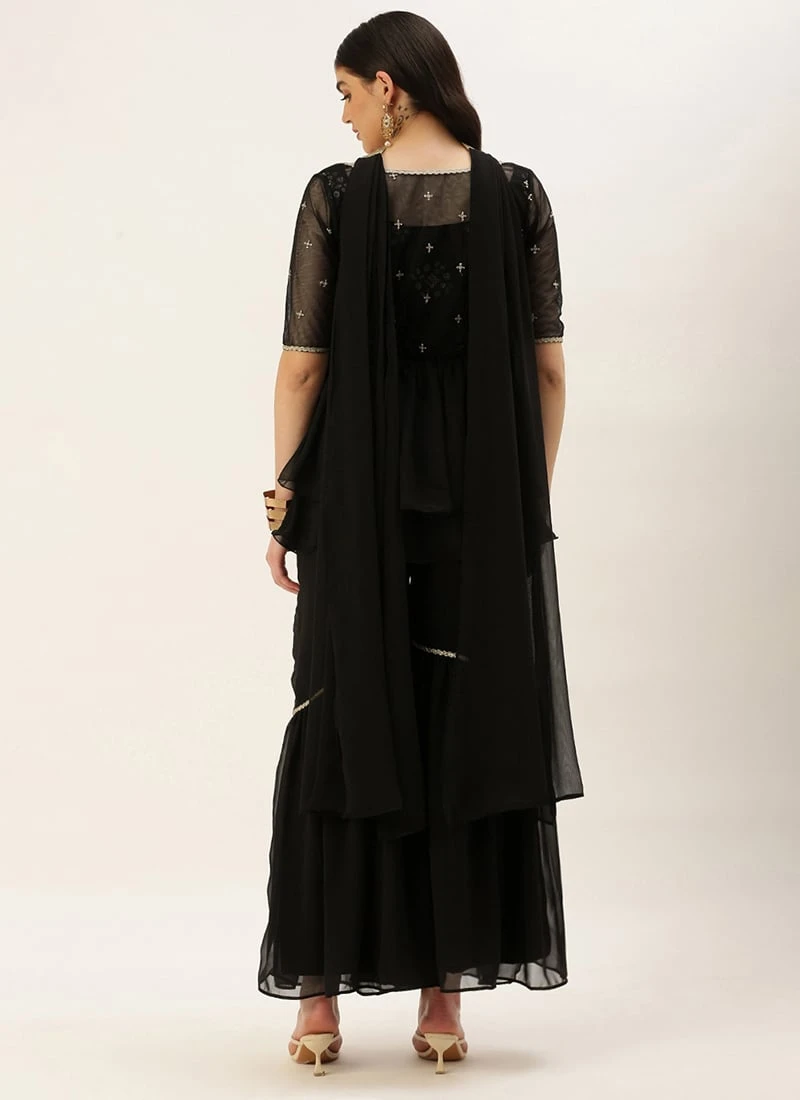 Dupatta From Black Chinon Embroidered N Sequins Gharara Set After Six Wear 6 Dupatta From Black Chinon Embroidered N Sequins Gharara Set After Six Wear - Image 4