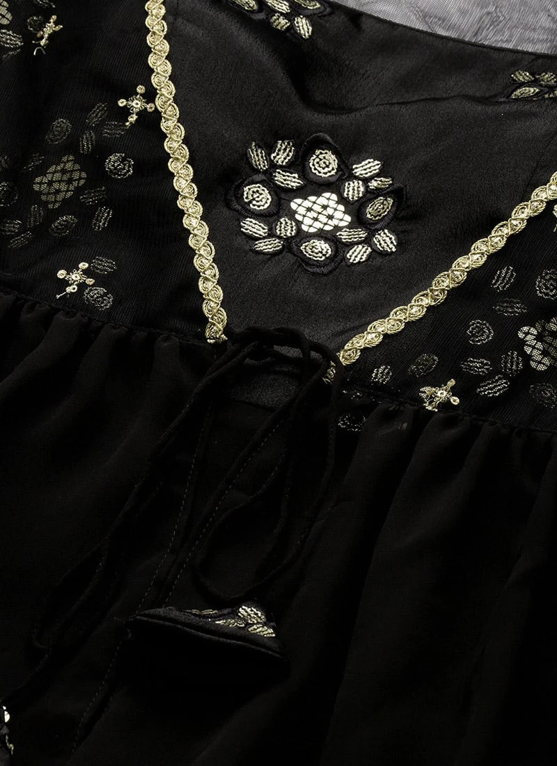 Top From Black Chinon Embroidered N Sequins Gharara Set After Six Wear 7 Top From Black Chinon Embroidered N Sequins Gharara Set After Six Wear - Image 5