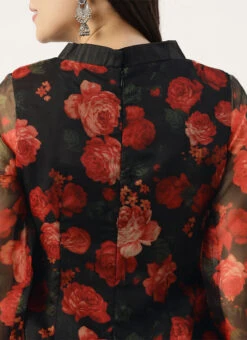 Black Digital Printed Organza Kurta Set After Six Wear -ZariGrace Shop Black Digital Printed Organza Kurta Set KSBS02202388 rrc3