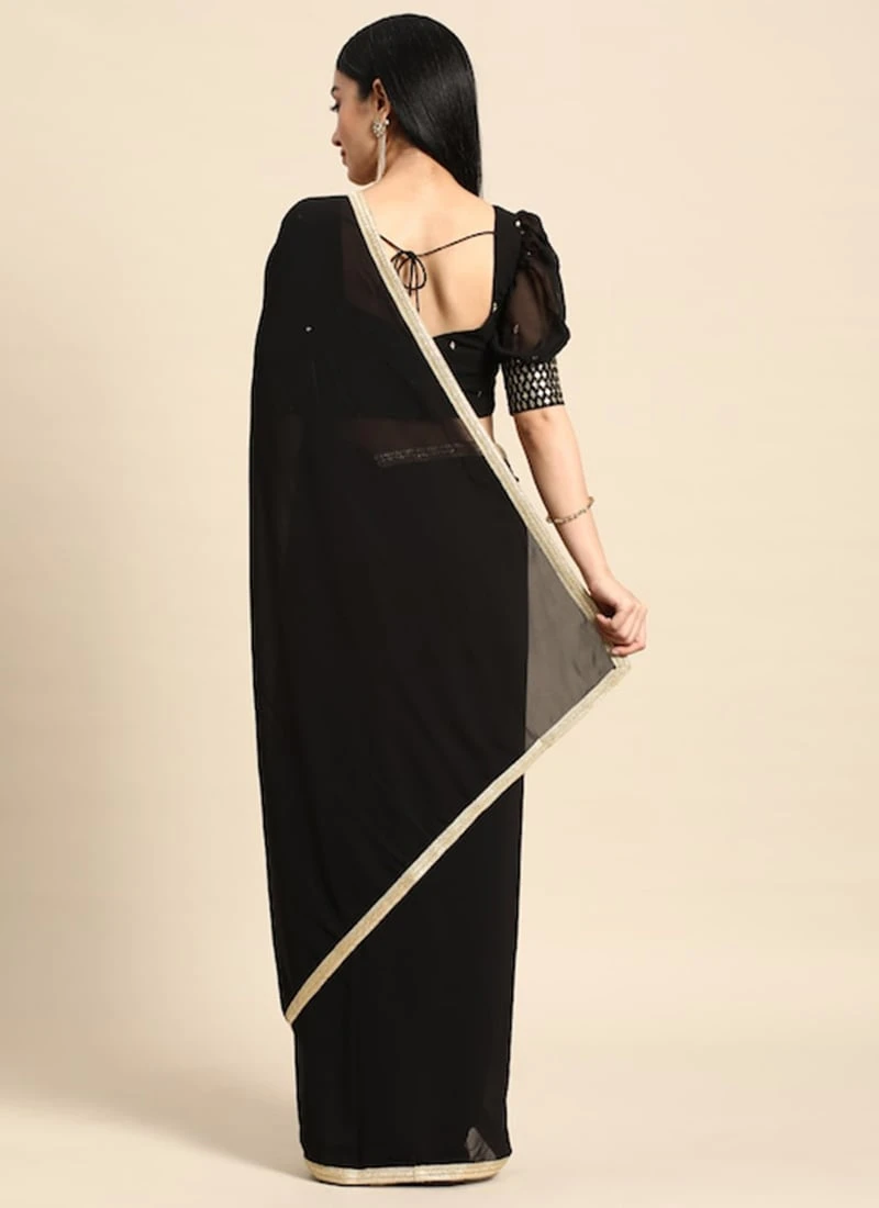 Black Embroidered Blouse Georgette Saree Festive Wear 6 Black Embroidered Blouse Georgette Saree Festive Wear - Image 4