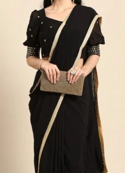 Black Embroidered Blouse Georgette Saree Festive Wear