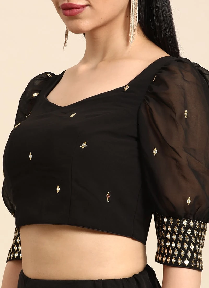 Black Embroidered Blouse Georgette Saree Festive Wear 7 Black Embroidered Blouse Georgette Saree Festive Wear - Image 5