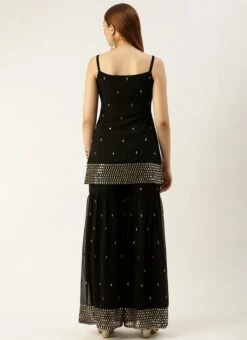 Top From Black Embroidered Georgette Gharara Set After Six Wear -ZariGrace Shop Black Embroidered Georgette Gharara Set IWBS02301100 b 1