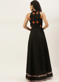 Black Embroidered Halter Neck Embellished Gown Festive Wear -ZariGrace Shop Black Embroidered Halter Neck Embellished Gown IWBS02106441 b