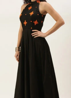 Black Embroidered Halter Neck Embellished Gown Festive Wear