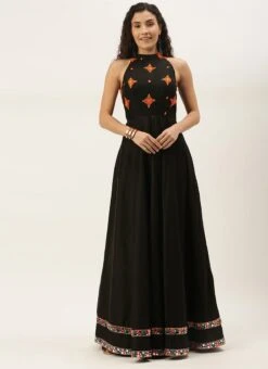 Black Embroidered Halter Neck Embellished Gown Festive Wear -ZariGrace Shop Black Embroidered Halter Neck Embellished Gown IWBS02106441 u