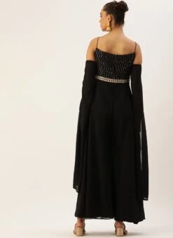 Black Embroidered Jumpsuit With Detachable Sleeve Festive Wear Party Wear -ZariGrace Shop Black Embroidered Jumpsuit With Detachable Sleeve DRBS02211024 b