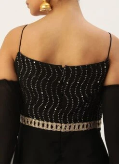 Black Embroidered Jumpsuit With Detachable Sleeve Festive Wear Party Wear -ZariGrace Shop Black Embroidered Jumpsuit With Detachable Sleeve DRBS02211024 rrc2