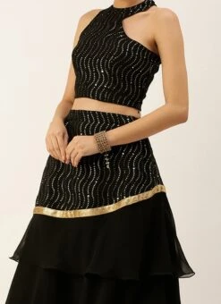 Black Embroidered Layered Lehenga Wedding Wear Party Wear