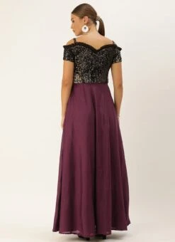 Black Embroidered Off Shoulder Gown Party Wear -ZariGrace Shop Black Embroidered Off Shoulder Gown IWBS02008792 b