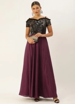 Black Embroidered Off Shoulder Gown Party Wear -ZariGrace Shop Black Embroidered Off Shoulder Gown IWBS02008792 u