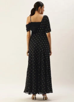 Black Embroidered One Shoulder Style Gown Party Wear -ZariGrace Shop Black Embroidered One Shoulder Style Gown IWBS02305135 b