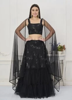 Skirt From Black Embroidered Organza Lehenga After Six Wear -ZariGrace Shop Black Embroidered Organza Lehenga GHBS02301988 u