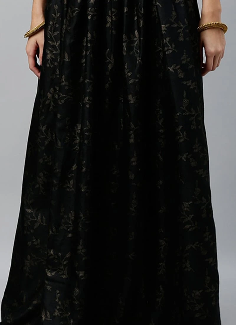 Black Foil Printed Rayon Skirt Festive Wear 3 Black Foil Printed Rayon Skirt Festive Wear
