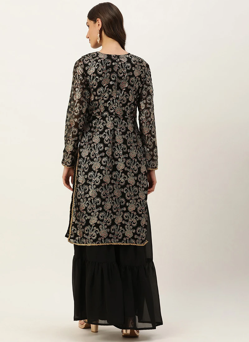 Black Foli Print Georgette Kurti Set Festive Wear 6 Black Foli Print Georgette Kurti Set Festive Wear - Image 4