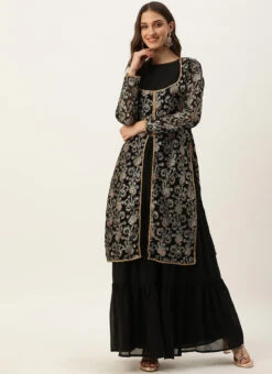 Black Foli Print Georgette Kurti Set Festive Wear 12 Black Foli Print Georgette Kurti Set Festive Wear -ZariGrace Shop Black Foli Print Georgette Kurti Set KSBS02302551 u
