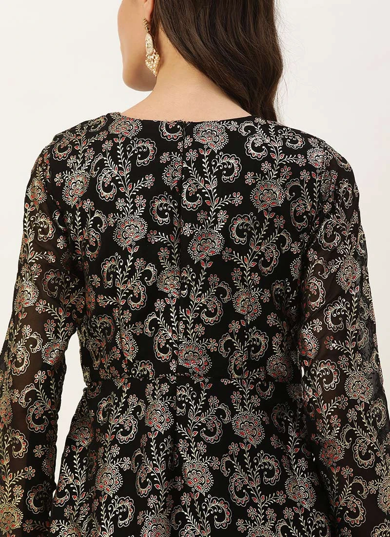 Black Foli Print Georgette Kurti Set Festive Wear 9 Black Foli Print Georgette Kurti Set Festive Wear - Image 7