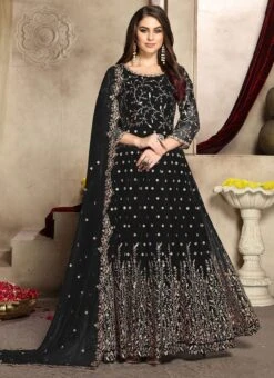 Black Georgette Anarkali Suit Wedding Wear -ZariGrace Shop Black Georgette Anarkali Suit SLSCC94008 u