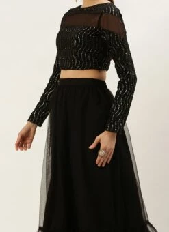 Black Georgette Embroidered Lehenga Set Festive Wear
