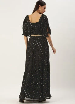 Black Georgette Embroidered Overlap Draped Gown Wedding Wear -ZariGrace Shop Black Georgette Embroidered Overlap Draped Gown IWBS02302255 b