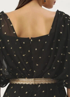 Black Georgette Embroidered Overlap Draped Gown Wedding Wear -ZariGrace Shop Black Georgette Embroidered Overlap Draped Gown IWBS02302255 rrc2