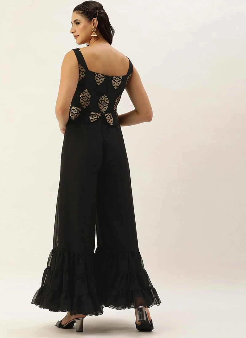 Black Georgette Sequins Jumpsuit Festive Wear 6 Black Georgette Sequins Jumpsuit Festive Wear - Image 4