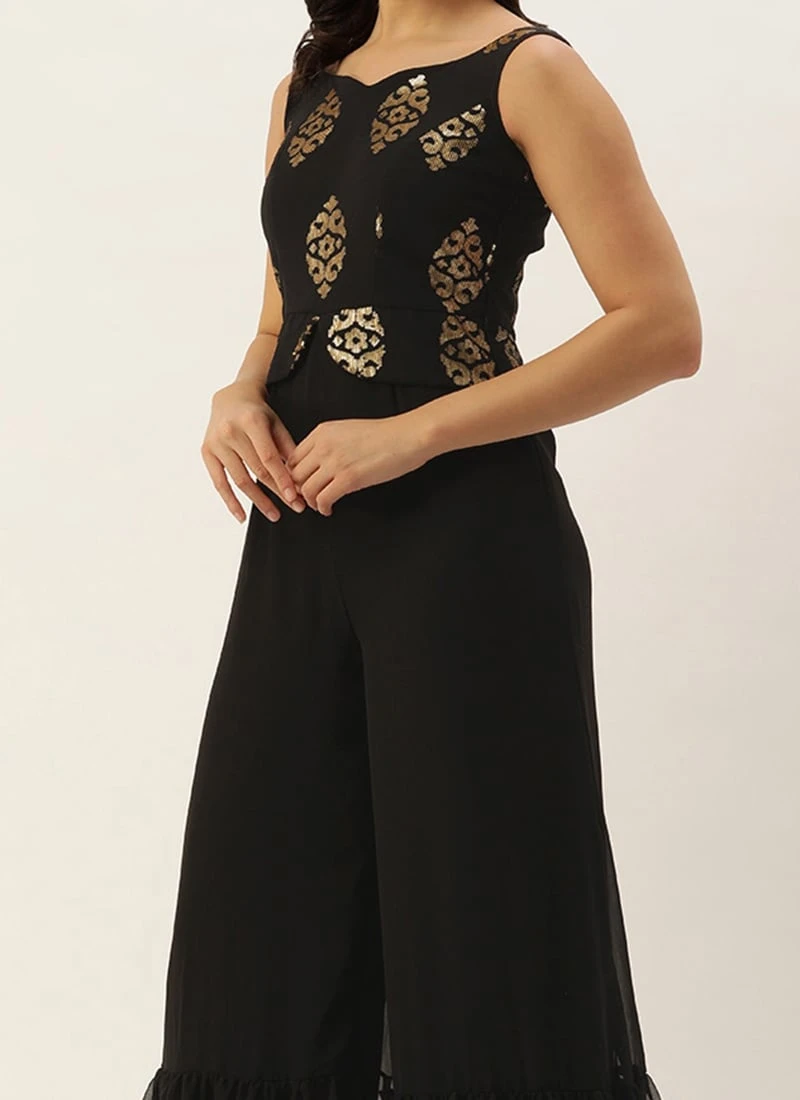 Black Georgette Sequins Jumpsuit Festive Wear 3 Black Georgette Sequins Jumpsuit Festive Wear