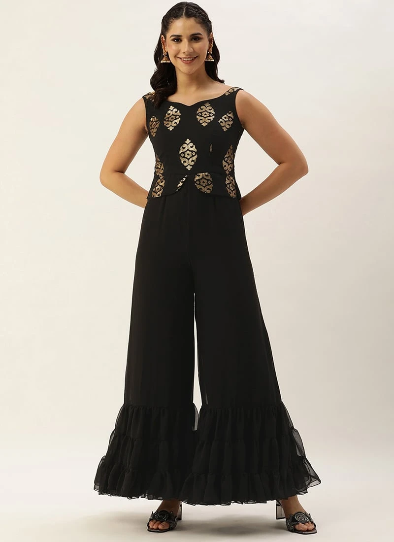 Black Georgette Sequins Jumpsuit Festive Wear 5 Black Georgette Sequins Jumpsuit Festive Wear - Image 3