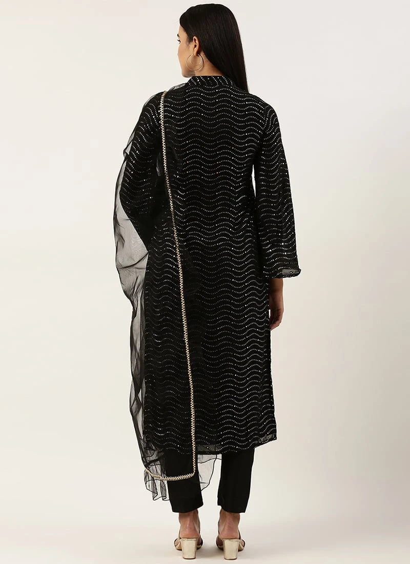 Bottom From Black Georgette Sequins Narrow Straight Pant Suit After Six Wear 6 Bottom From Black Georgette Sequins Narrow Straight Pant Suit After Six Wear - Image 4