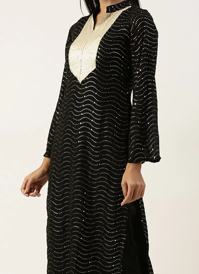 Top From Black Georgette Sequins Narrow Straight Pant Suit After Six Wear 3 Top From Black Georgette Sequins Narrow Straight Pant Suit After Six Wear