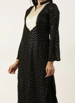 Dupatta From Black Georgette Sequins Narrow Straight Pant Suit After Six Wear